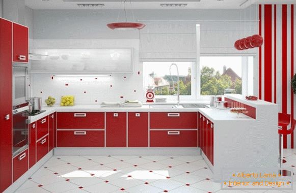 Vörös fehér konyhai fotó kialakítása 12