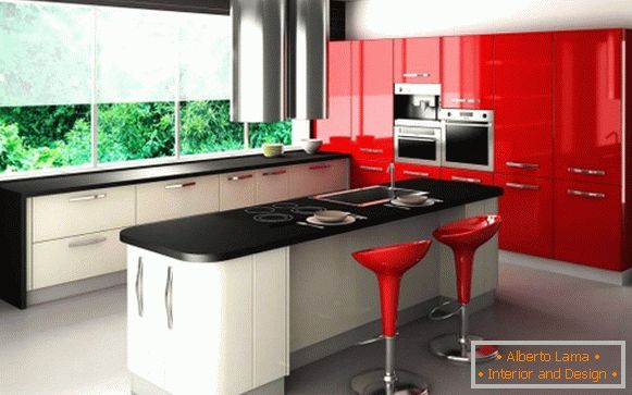 Piros fekete konyhai design fénykép 31
