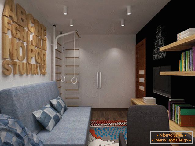 A svéd fal az oroszországi kétszobás lakás nappalijában