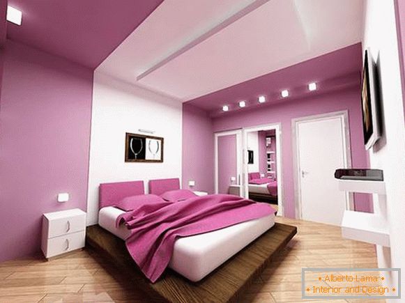 Modern hálószoba design világos lila színben