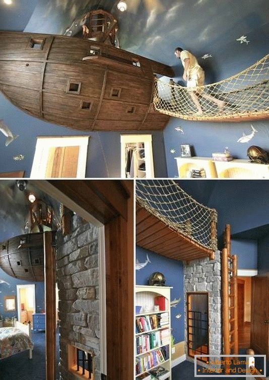 Gyermekszoba egy hajóval a mennyezeten