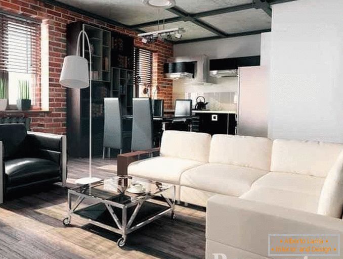 A modern stílusban berendezett apartman egy kanapéval