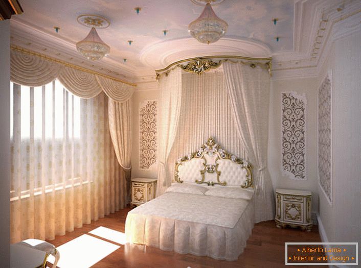 Modern hálószoba barokk stílusban.
