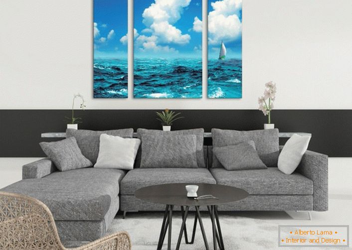 Moduláris festmények a kép a tenger teszi a helyzet a nappaliban, mint a könnyű és izgalmas nyáron. 