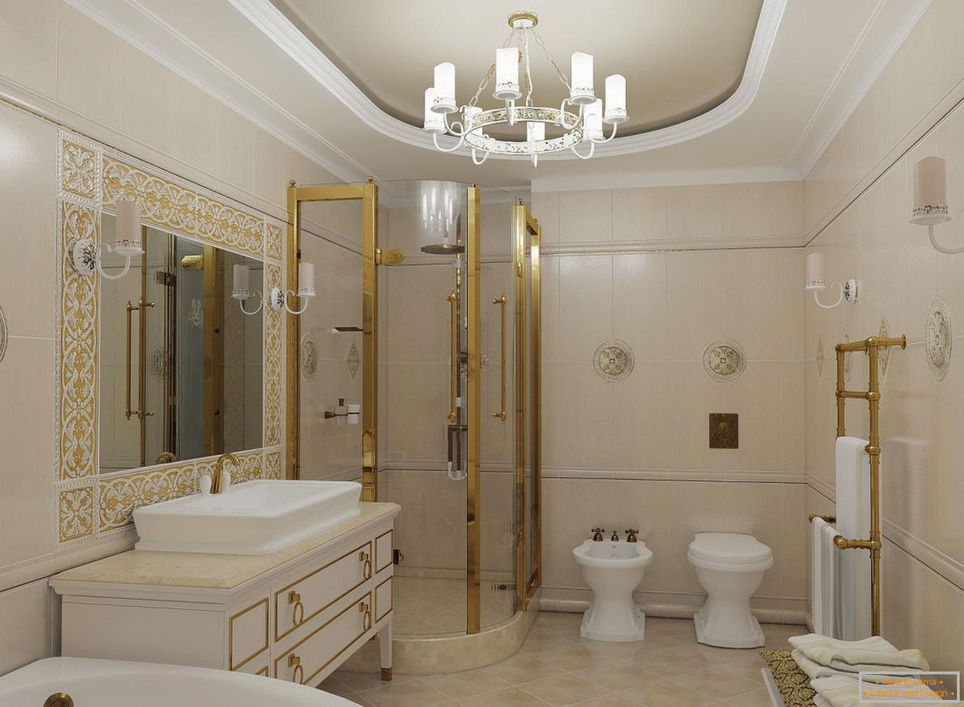 Zuhanykabin в ванной в классическом стиле