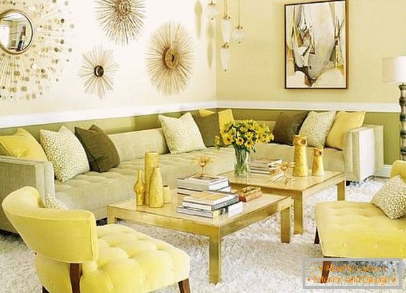 Retro stílus a nappaliban sárga és zöld színben